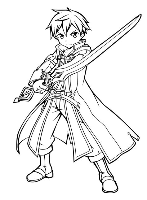 Kirito Holding Sword Coloring Page Free Printable Coloring Pages