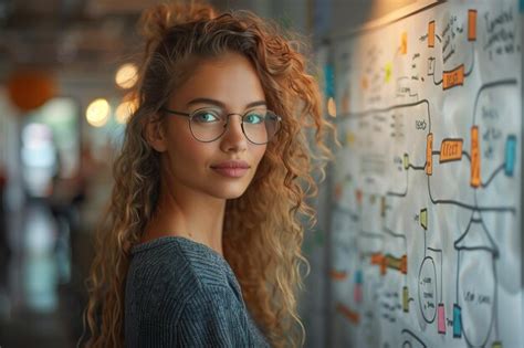 Premium Photo A Woman With Glasses Is Standing In Front Of A Map That