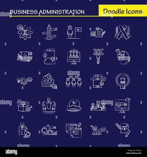 Business Administration Hand Drawn Icons Set For Infographics Mobile