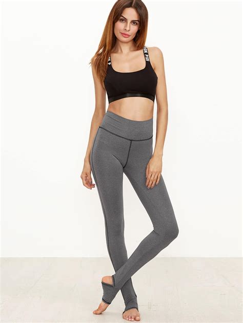 Marled Knit Topstitch Stirrup Leggings Shein Sheinside