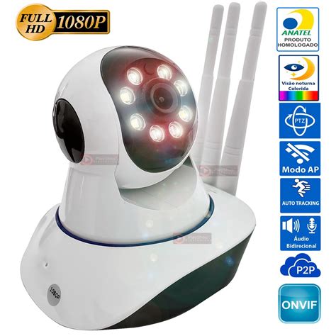 Camera de Segurança 3 Antenas Wifi 1080p Dome Robô Giratoria 360 ip