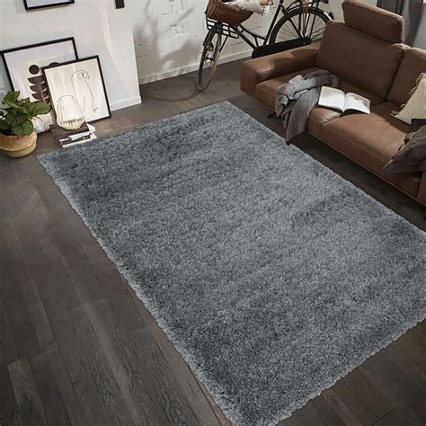 Tapis shaggy 160x230 SHAGGY FLU Argent OEKO TEX idéal pour Salon