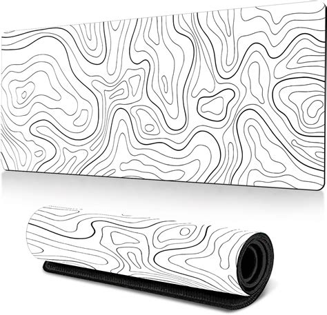 Large Mouse Pad White Topographic Contour Gaming Mouse Mat Extended