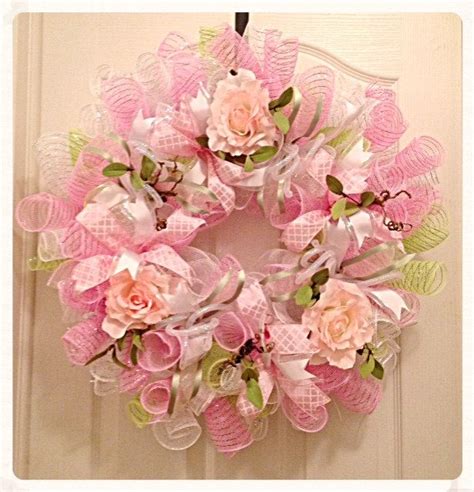 Pink Rose Deco Mesh Wreathspring Pink Rose Wreathpink Wreathmothers