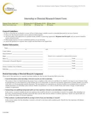 Fillable Online Studyabroad Wisc Internship Or Directed Research Intent