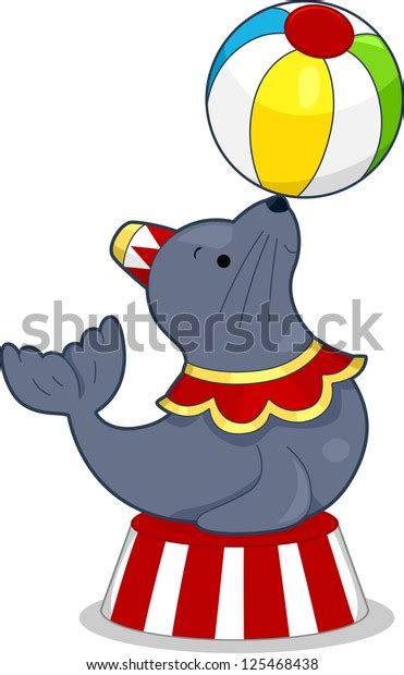 Cartoon Illustration Sea Lion Balancing Ball Stock Vector Royalty Free