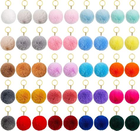 Amazon BetterJonny 50 Pcs Colorful Poms Keychains 2 4inch Faux