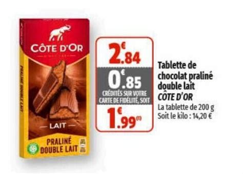 Promo Tablette de chocolat praliné double laitTablette de chocolat