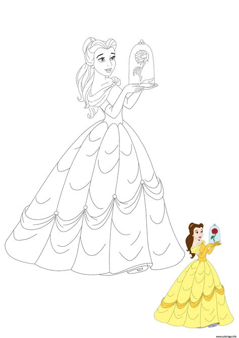 Coloriage Princesse Belle With Rose Dessin Princesse à Imprimer