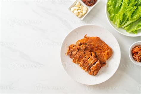 Grilled Pork Marinated Kochujang Sauce In Korean Style With Vegetable