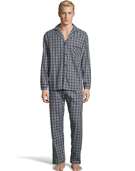 Hanes Mens Woven Pajamas Shirt Pants Set Lounge Sleepwear Cotton Blend