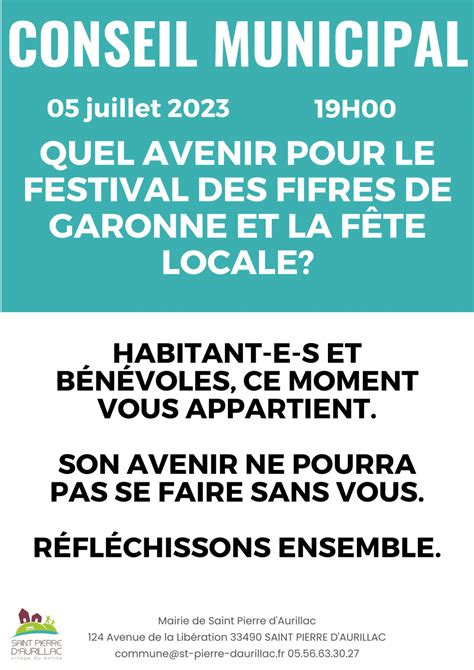 FESTIVAL DES FIFRES DE GARONNE ET FÊTE DU VILLAGE CONSEIL MUNICIPAL