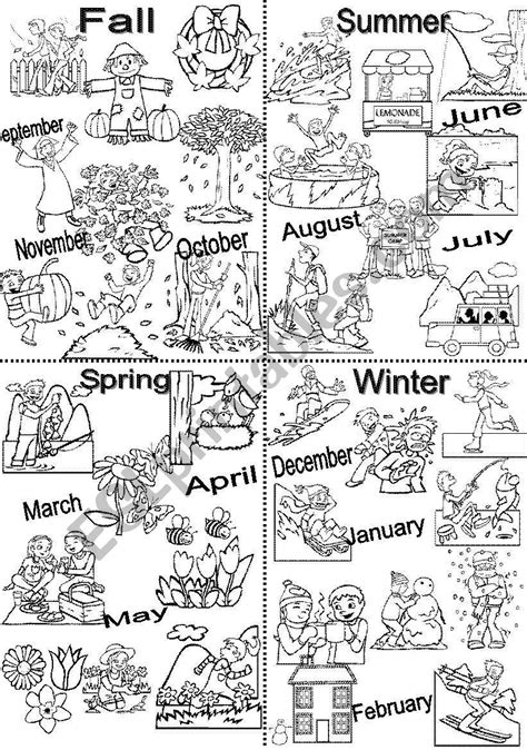 English worksheets: Seasons chart, BW version