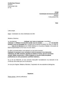 Exemple Gratuit De Lettre Recours Devant Commission Recours Amiable