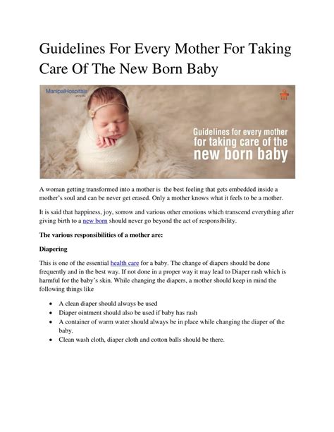 Ppt Guidelines For Every Mother For Taking Care Of The New Born Baby