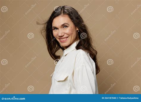 A Beautiful Horizontal Portrait Of An Adult Woman With Black Hair