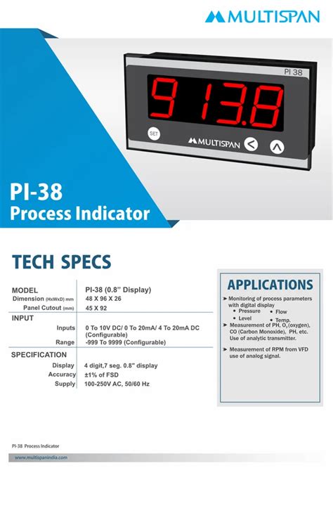 Process Control Instruments Multispan Process Indicator Pi 38