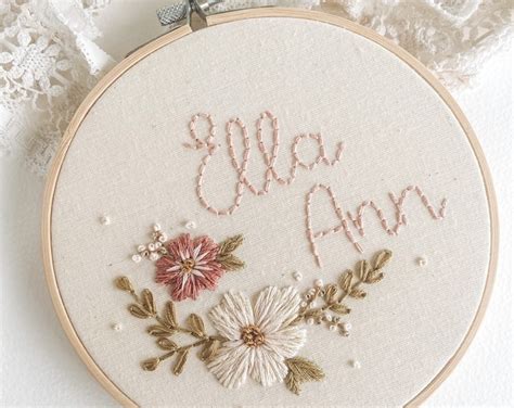 Custom Name Floral Embroidery Hoop Modern Embroidery Hoop Etsy