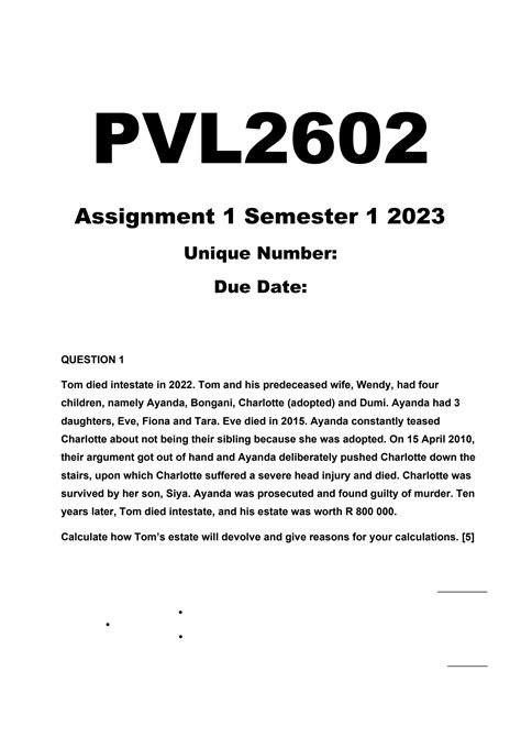 SOLUTION Pvl2602 Assignment 1 Semester 1 2023f Studypool