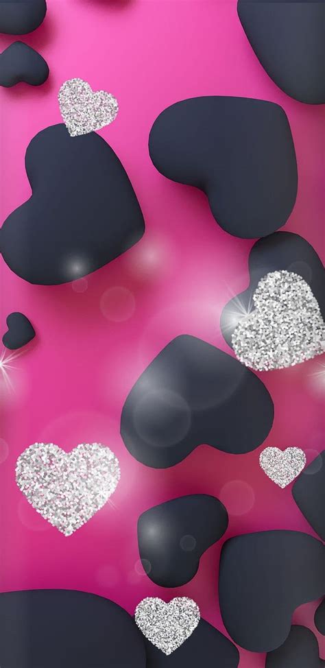 Pretty Hearts Black Girly Heart Corazones Pink Pretty Silver Sparkle Hd Phone Wallpaper