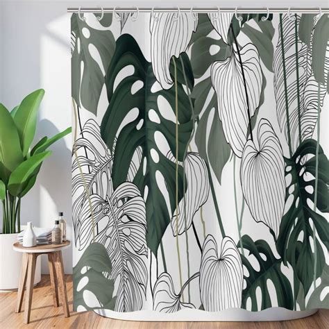 Rideau De Douche Feuilles Tropicales 165x180 Feuilles De Palmier Vert