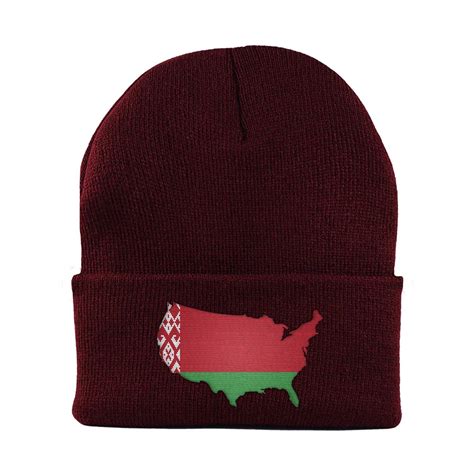 Belarusian American Mapflag Cuffed Knit Beanie Hat Nationhats