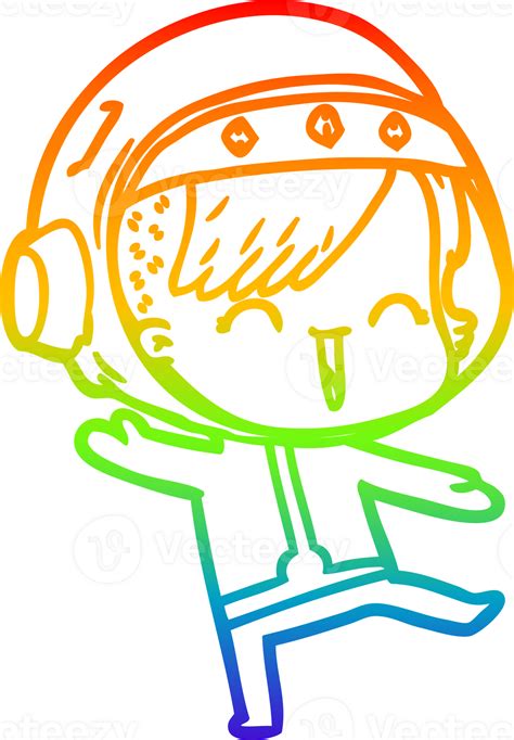 Rainbow Gradient Line Drawing Happy Cartoon Space Girl 44945612 Png