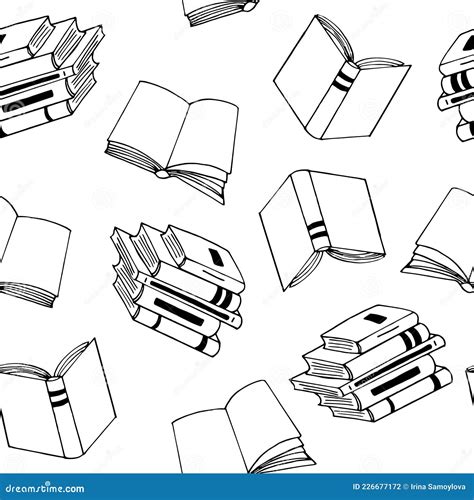 Books Seamless Pattern Hand Drawn Doodle Style Vector Minimalism