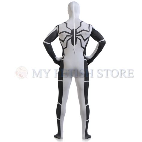 Full Body White And Black Spider Man Lycra Spandex Bodysuit Cosplay