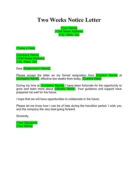 Letter Of Resignation Weeks Notice For Your Needs Letter Template