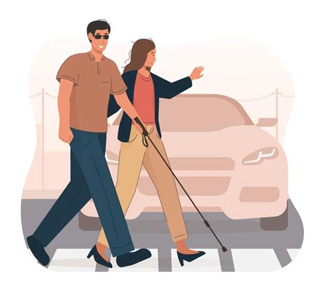 Young Woman Helping Blind Man Crossing The Road 20535273 Vector Art At