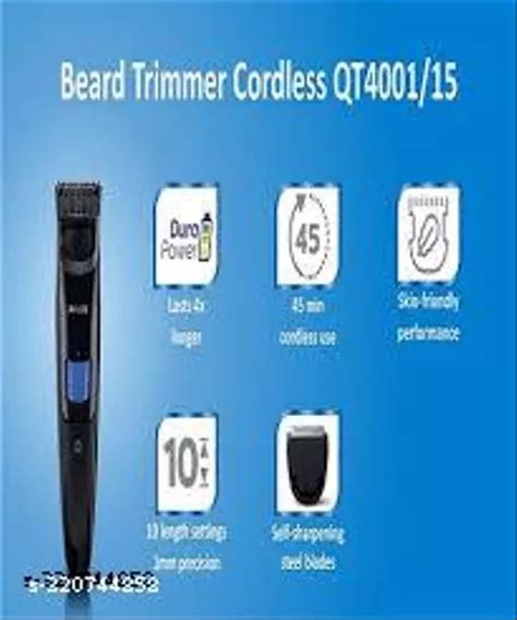 Qt Cordless Rechargeable Beard Trimmer Length Settings Black