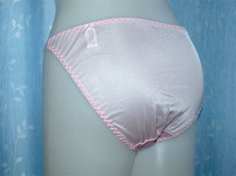 3 Nylon String Bikini Panties Feminine Silky Lingerie Blue Pink