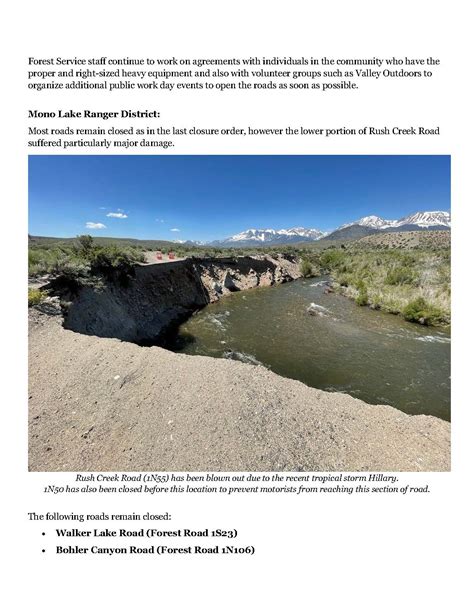 Inyo National Forest Press Release Updated Road Closures August 31