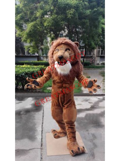 Realistic Power Muscular Lion Mascot Costume