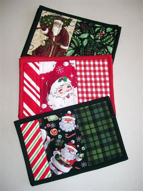 Holiday Mug Rug Sets Santa Claus Mug Rug Sets Christmas Etsy In