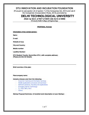 Fillable Online Dtu Ac Proposal Form Delhi Technological University