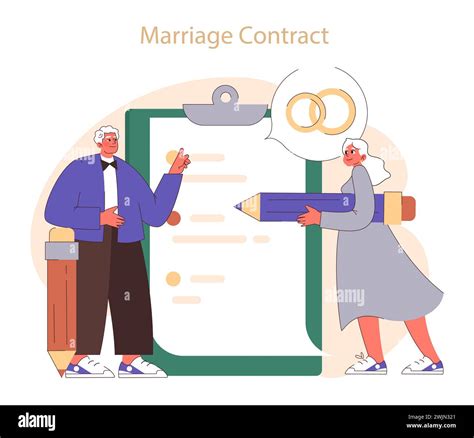 Marriage Contract Senior Couple With Oversized Pen And Clipboard