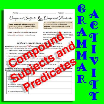 Grammar Compound Subjects And Compound Predicates Worksheet TpT