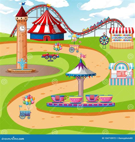 An Outdoor Funfair Scene Stock Vector Illustration Of Path 154710972