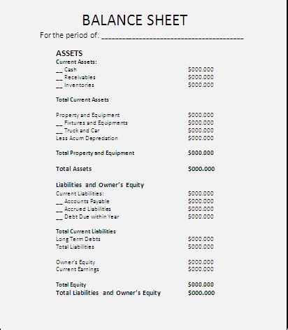 Balance Sheet Template | Professional Word Templates