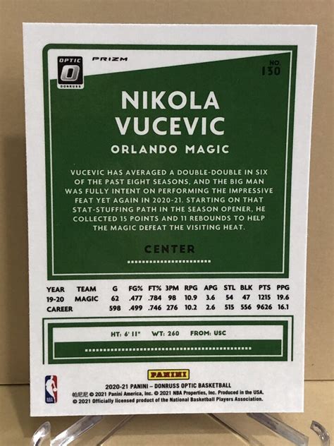 Nikola Vucevic 2020 21 Panini Donruss Optic Silver Holo Prizm 130