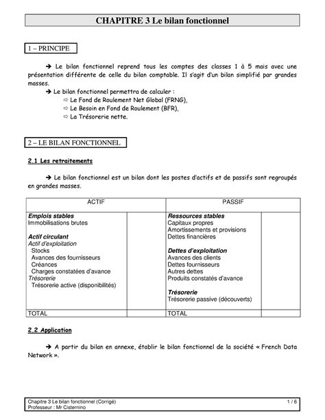 Cours Et Exercice Bilan Fonctionnel Par M Cisternino Chapitre 3 Le