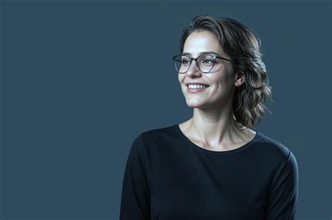 A Woman Wearing Glasses And A Black Shirt With A Smile On Her Face