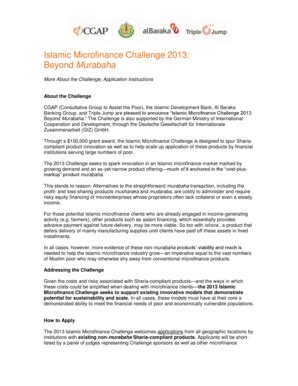 Fillable Online Cgap Islamic Microfinance Challenge 2013 Beyond