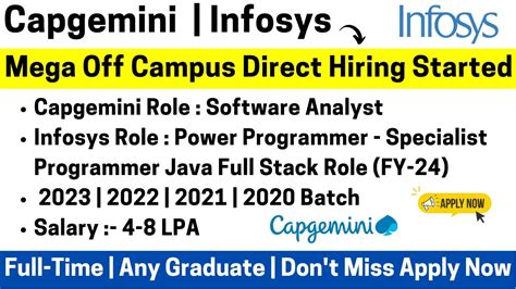 Capgemini Infosys Biggest OFF Campus Direct Hiring Started For 2023