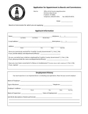 Fillable Online Franklincounty Ky Application For Appointment To Boards