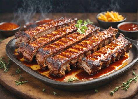 Costillas De Repuesto Calientes A La Parrilla Con Salsa De Barbacoa