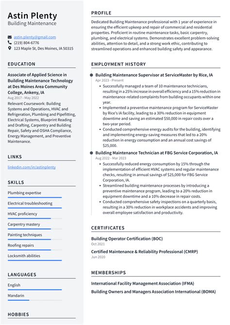 Building Maintenance Resume Examples And Templates