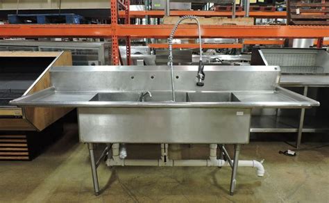 Commercial Stainless Steel 3 Compartment Sink W 2 Drainboards